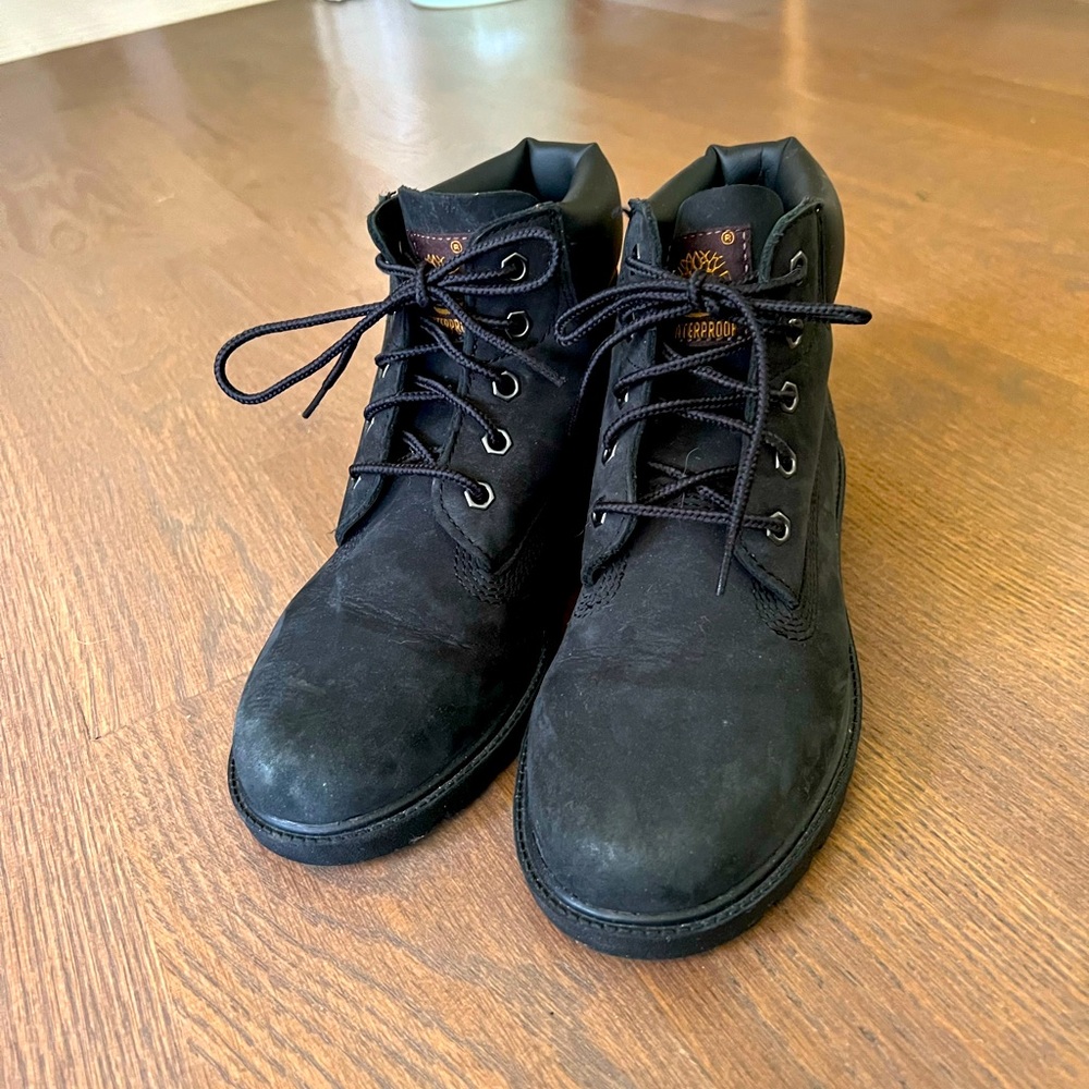 Boys timberland black leather boots